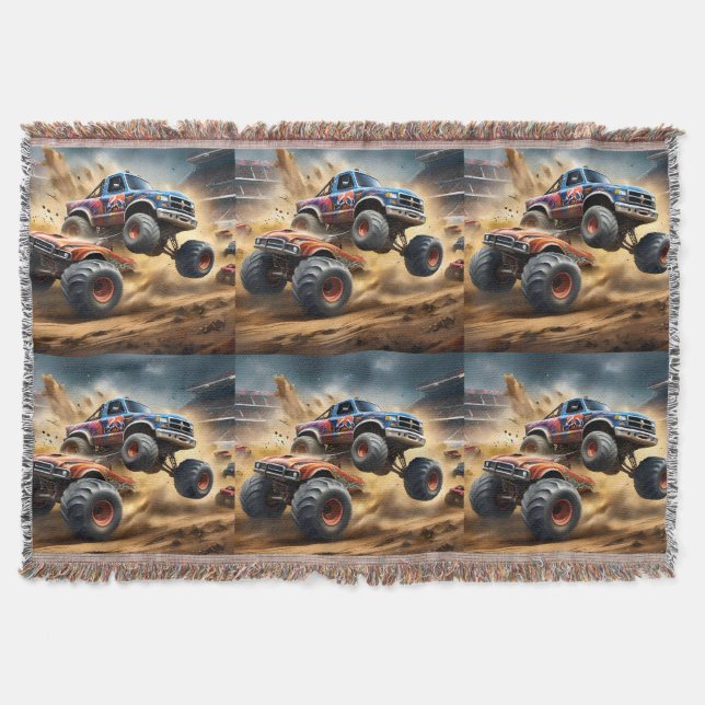 Chaos on Wheels: Monster Truck Smash Derby Throw Blanket (Front)