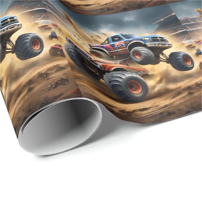 Chaos on Wheels: Monster Truck Smash Derby Wrapping Paper (Roll Corner)
