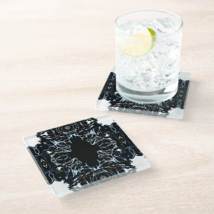Chaotic Blue Abstract Acrylic Paint Pour Fluid Art Glass Coaster