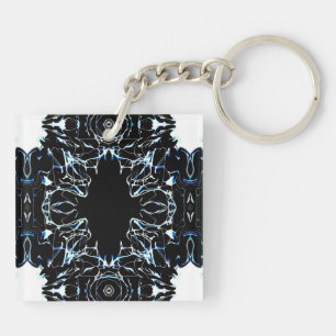 Chaotic Blue Abstract Acrylic Paint Pour Fluid Art Key Ring