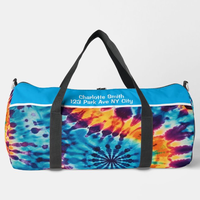 Chaotic Burst Orange Blue Purple monogram personal Duffle Bag (Front)