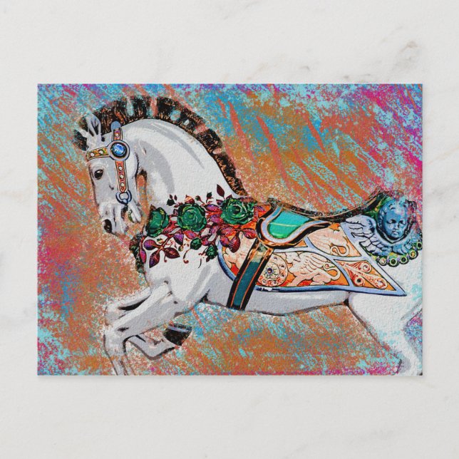 Chaotic Carousel Horse - Bright Colourful Postcard (Front)