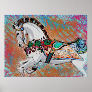 Chaotic Carousel Horse - Bright Colourful Poster