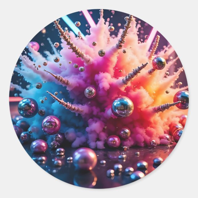 Chaotic Explosions Classic Round Sticker (Front)