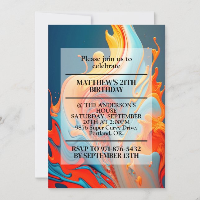 Chaotic Flames Print Birthday Party Invitation (Front)