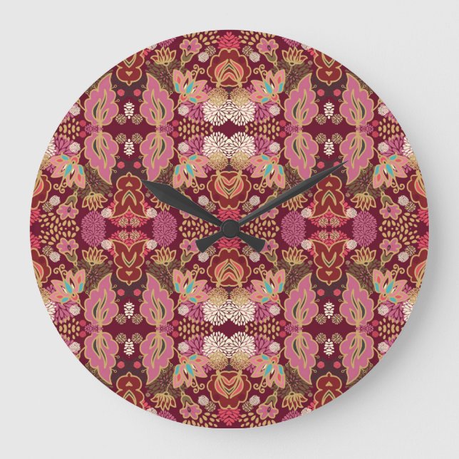 Chaotic Floral Vintage Pattern Large Clock (Front)