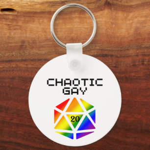 Chaotic Gay D20 – LGBTQ+ Pride DND Key Ring