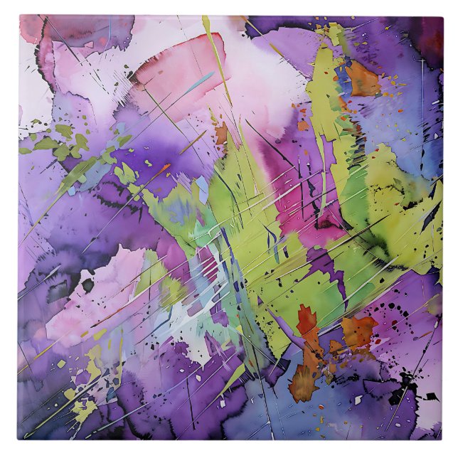"Chaotic Harmony" Contemporary Abstract Art Ceramic Tile (Front)