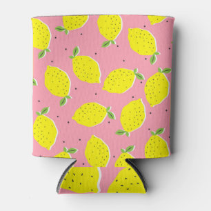 Chaotic Lemons Pink Polka: Citrus Pattern Can Cooler