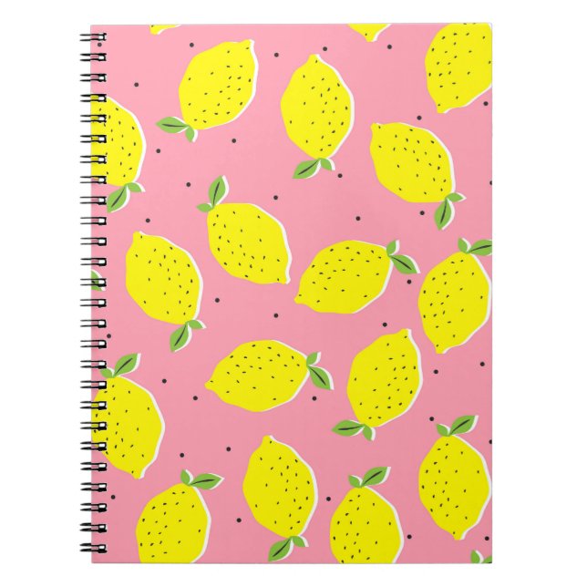 Chaotic Lemons Pink Polka: Citrus Pattern Notebook (Front)