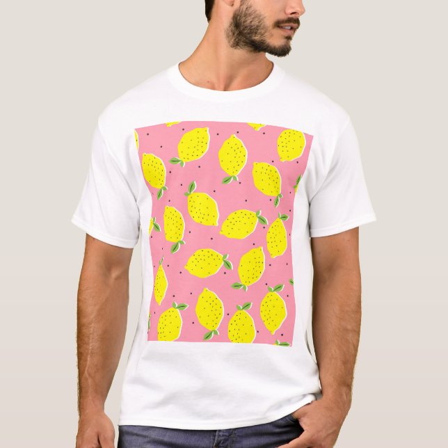 Chaotic Lemons Pink Polka: Citrus Pattern T-Shirt (Front)
