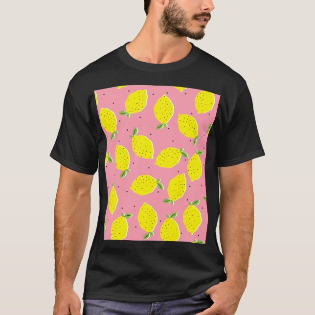 Chaotic Lemons Pink Polka: Citrus Pattern T-Shirt (Front)