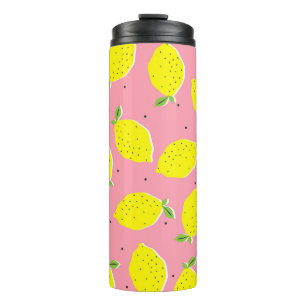 Chaotic Lemons Pink Polka: Citrus Pattern Thermal Tumbler