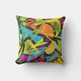Chaotic Neon: Abstract Graffiti Pattern. Cushion