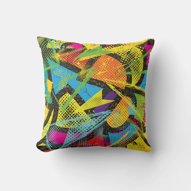 Chaotic Neon: Abstract Graffiti Pattern. Cushion (Front)