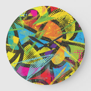 Chaotic Neon: Abstract Graffiti Pattern. Large Clock