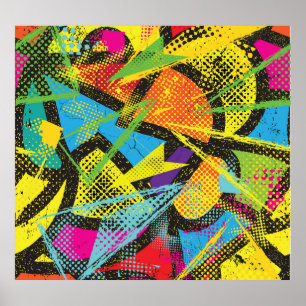 Chaotic Neon: Abstract Graffiti Pattern. Poster