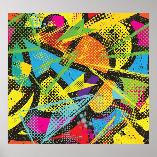 Chaotic Neon: Abstract Graffiti Pattern. Poster (Front)