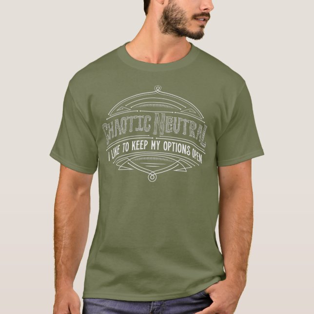 Chaotic Neutral Alignment Funny RPG Gaming Dice T-Shirt (Front)
