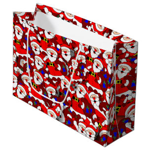 Chaotic Santa Carrying Sack Collage Pattern Large Gift Bag