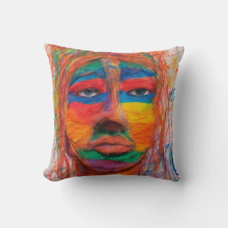 chaotic scribbles of a colourful crayon pillow
