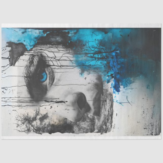 Chaotic Woman's Face & Forest Decoupage Tissue Paper (Front)