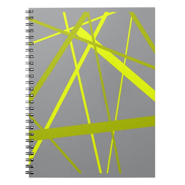 Chaotic Yellow Lines on Grey Retro Modern Pattern Notebook (Front)