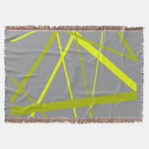Chaotic Yellow Lines on Grey Retro Modern Pattern Throw Blanket