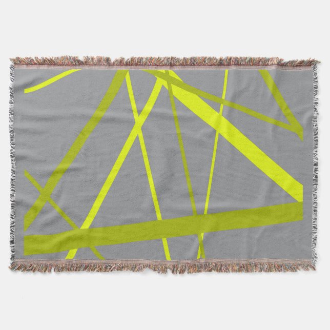 Chaotic Yellow Lines on Grey Retro Modern Pattern Throw Blanket (Front)