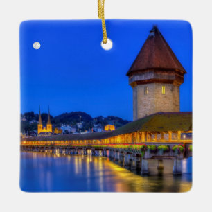 Chapel bridge, Kapellbrucke, Lucerne, Switzerland Ceramic Ornament