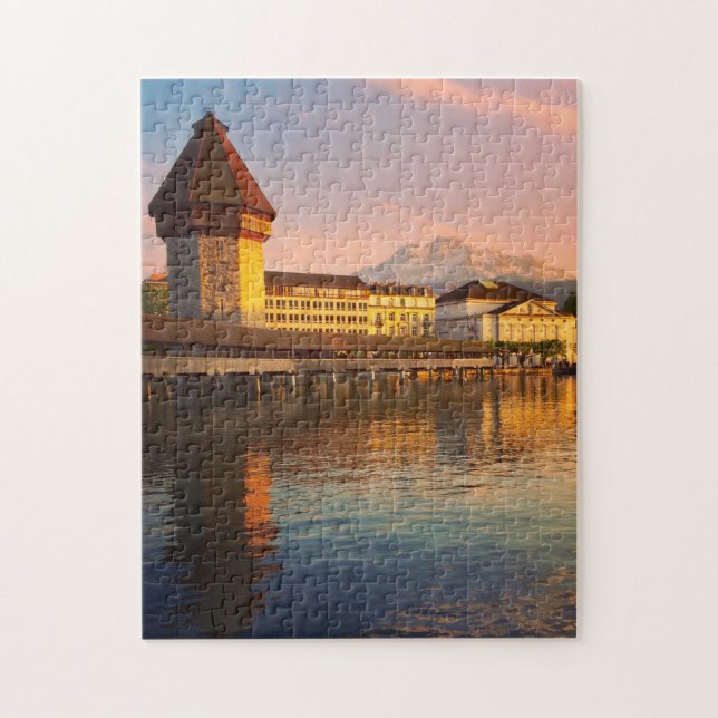 Chapel Bridge, Lucerne at dusk puzzle (Vertical)