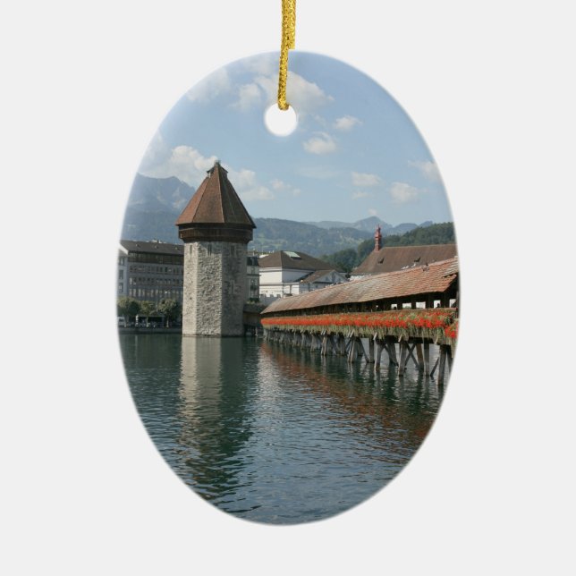 Chapel Bridge, Lucerne, Switzerland Ceramic Ornament (Front)