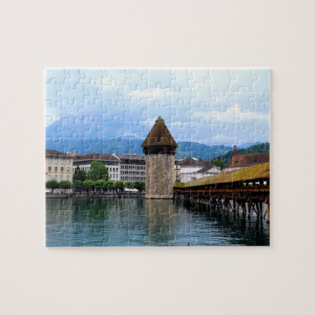 Chapel Bridge - Mt. Pilatus - Lucerne Switzerland Jigsaw Puzzle (Horizontal)