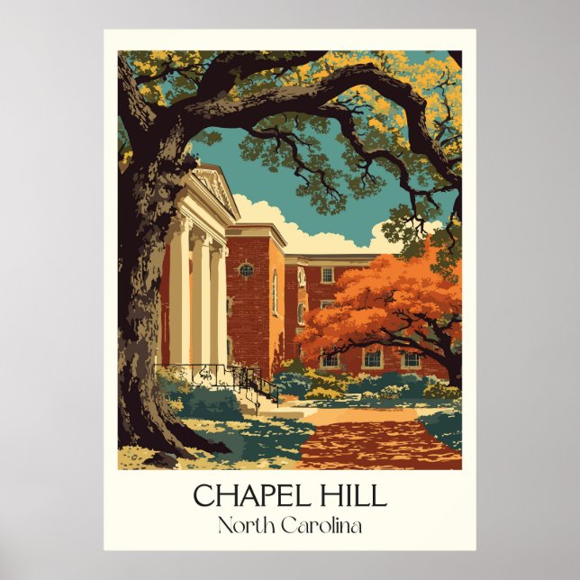 Chapel Hill NC Vintage University Campus Art Poster (Front)