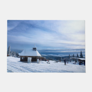 Chapel in the Alps Snow Mountain Doormat