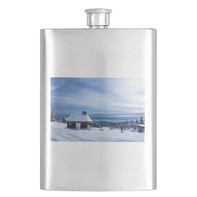 Chapel in the Alps Snow Mountain Hip Flask (Front)