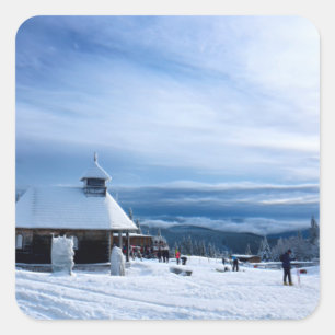 Chapel in the Alps Snow Mountain Square Sticker