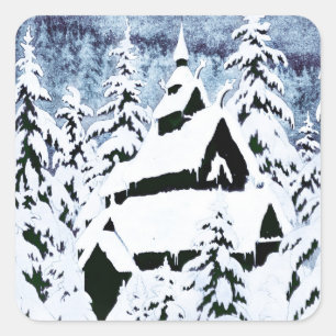 Chapel in the Snow Square Sticker