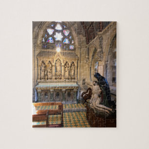 Chapel Interior with Altar & Stained Glass Window Jigsaw Puzzle