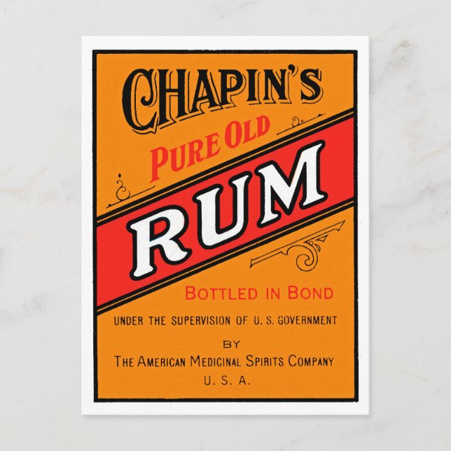 Chapins Pure Old Rum Label Postcard (Front)