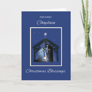 Chaplain Christmas Blessings Manger on Blue Card