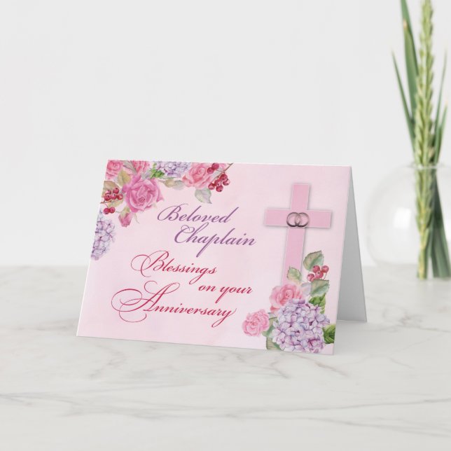 Chaplain Religious Wedding Anniversary Rings Cross Card (Front)