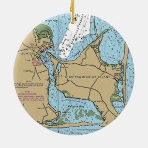 Chappaquiddick Island Nautical Chart Ceramic Ornament