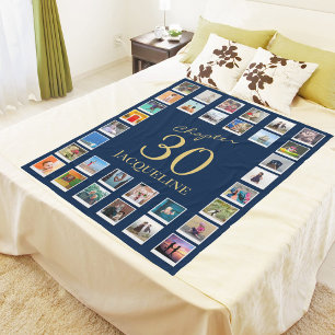 Chapter 30 Blue Gold 30th Birthday Photo Fleece Blanket