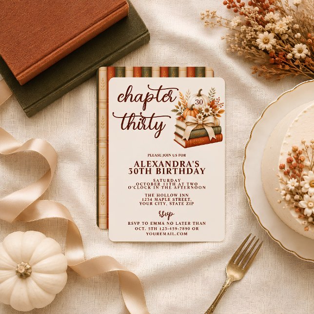 Chapter 30 Fall Pumpkin Bookish 30th Birthday Invitation (Chapter Thirty Book Themed 30th Birthday)