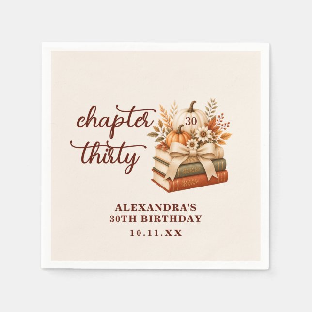 Chapter 30 Fall Pumpkin Bookish 30th Birthday Napkin (Front)