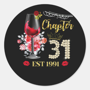 Chapter 31 Years EST 1991 31st Birthday Red Rose Classic Round Sticker