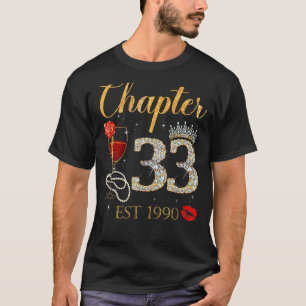 Chapter 33 Years EST 1990 33rd Birthday Red Rose W T-Shirt