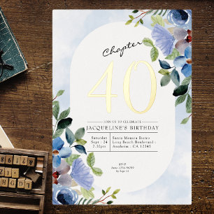 Chapter 40 Blue Floral 40th Birthday Gold