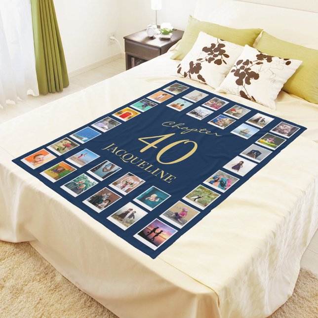 Chapter 40 Blue Gold 40th Birthday Photo Fleece Blanket (Creator Uploaded)
